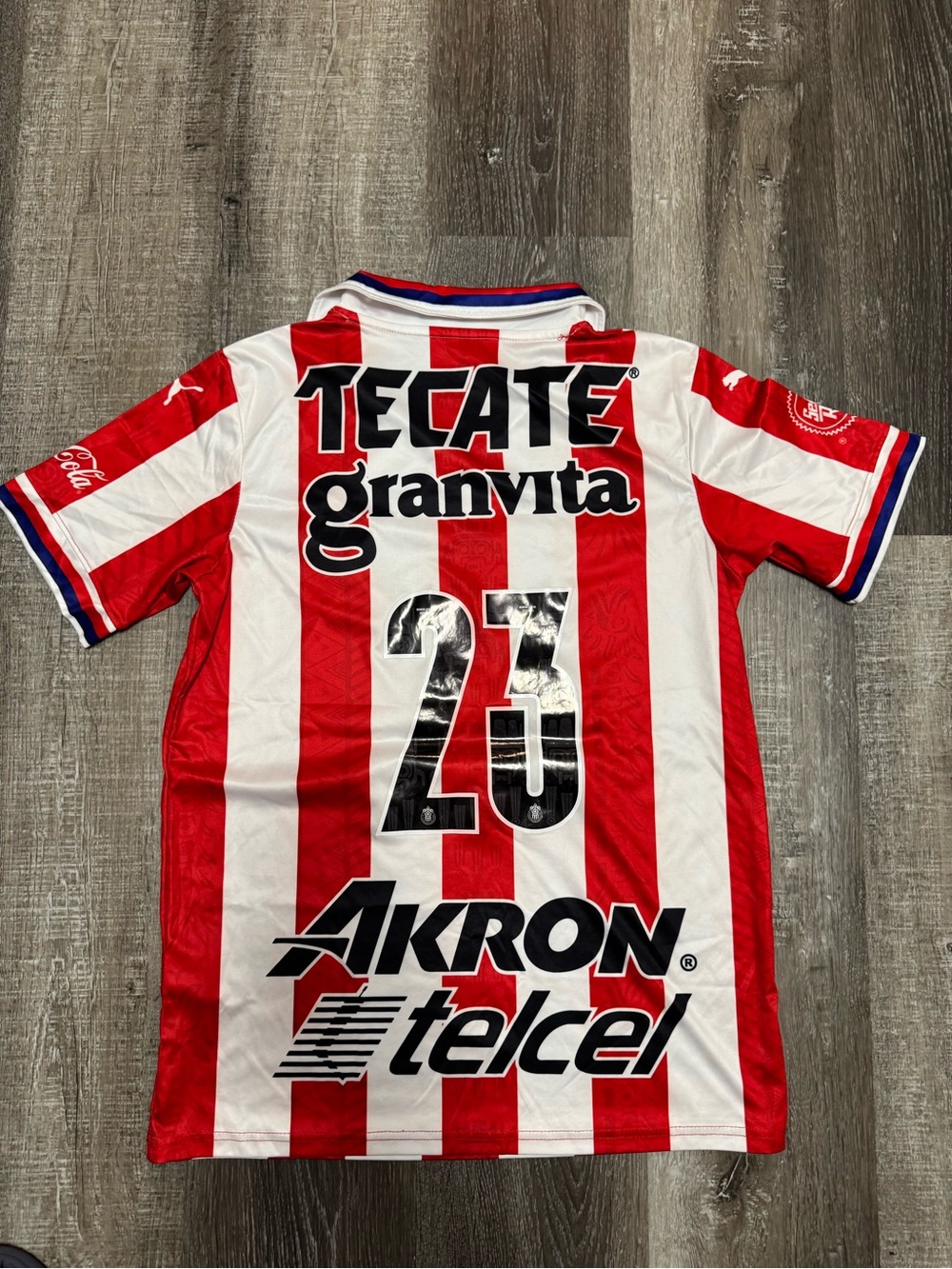 Puma Kids Red and White Striped Soccer Jersey with Club Crest - Picture 4 of 4